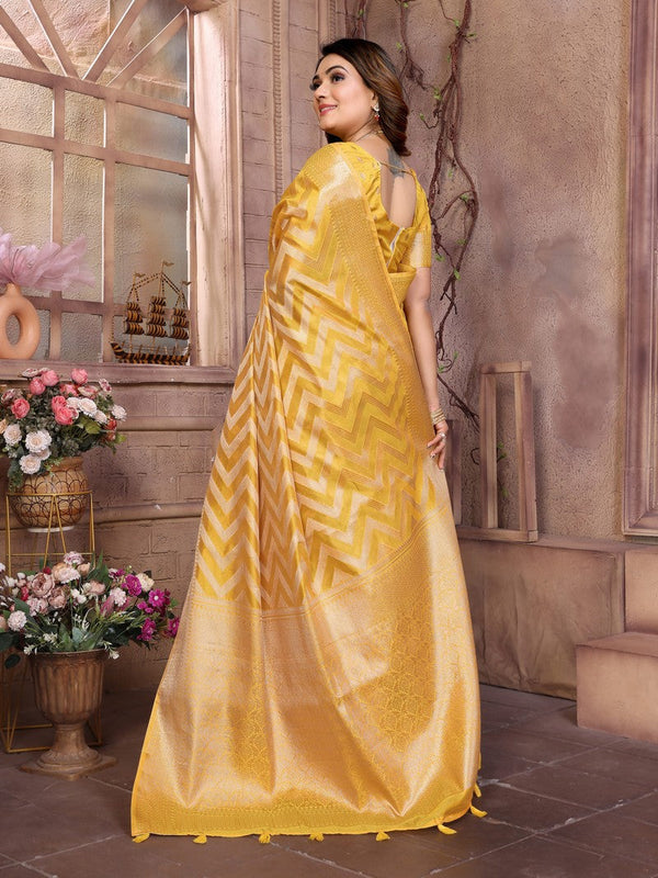 Amazing Yellow Color Organza Fabric Casual Saree