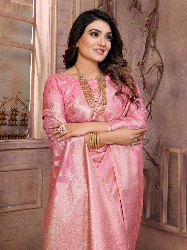 Amazing Pink Color Organza Fabric Casual Saree