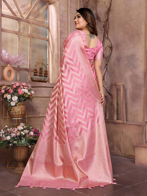 Amazing Pink Color Organza Fabric Casual Saree