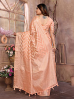 Amazing Peach Color Organza Fabric Casual Saree