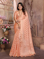 Amazing Peach Color Organza Fabric Casual Saree