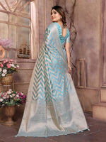 Amazing Aqua Color Organza Fabric Casual Saree