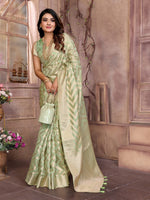 Amazing Green Color Organza Fabric Casual Saree