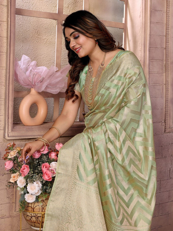 Amazing Green Color Organza Fabric Casual Saree