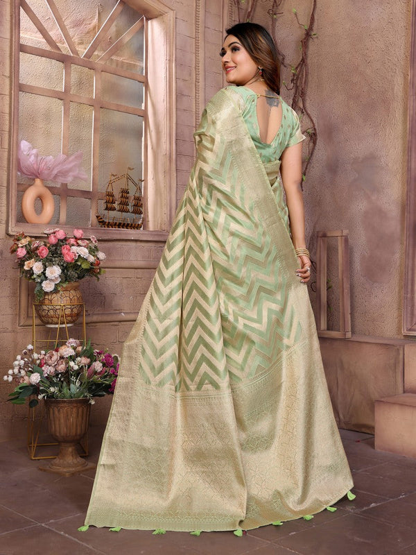 Amazing Green Color Organza Fabric Casual Saree