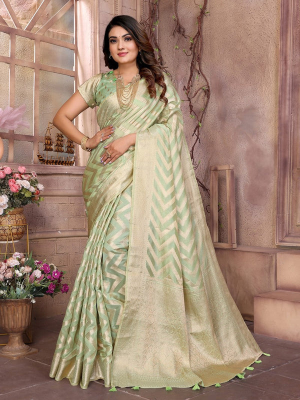 Amazing Green Color Organza Fabric Casual Saree