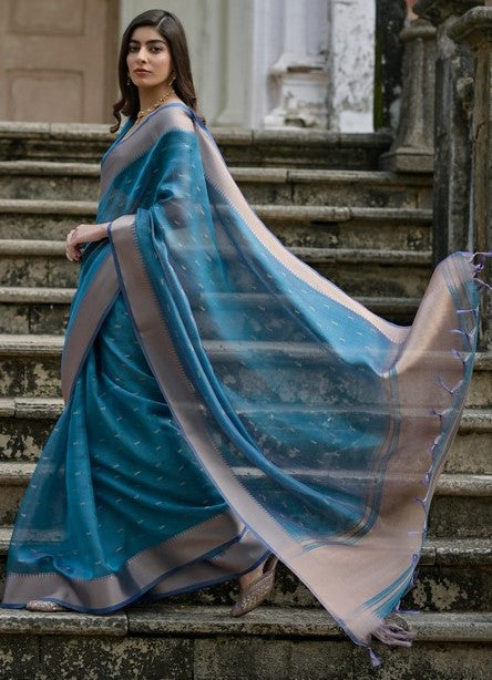 Ideal Turquoise Color Silk Fabric Casual Saree