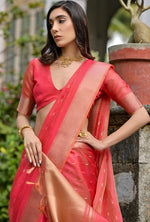 Ideal Coral Color Silk Fabric Casual Saree