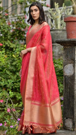 Ideal Coral Color Silk Fabric Casual Saree