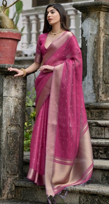 Ideal Pink Color Silk Fabric Casual Saree