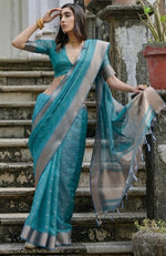 Ideal Teal Color Silk Fabric Casual Saree