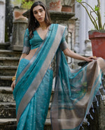 Ideal Teal Color Silk Fabric Casual Saree