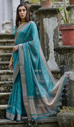 Ideal Teal Color Silk Fabric Casual Saree