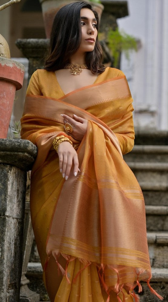 Ideal Mustard Color Silk Fabric Casual Saree