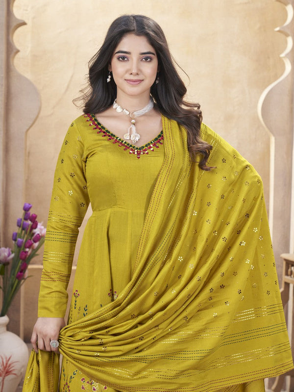 Dazzling Yellow Color Silk Fabric Plazzo Suit