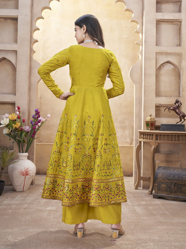 Dazzling Yellow Color Silk Fabric Plazzo Suit