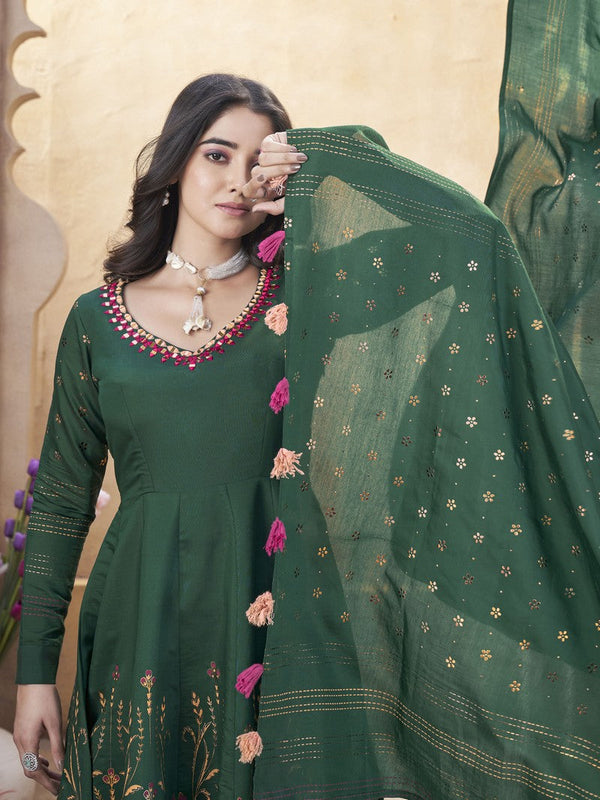 Dazzling Green Color Silk Fabric Plazzo Suit