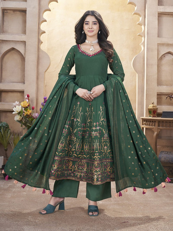 Dazzling Green Color Silk Fabric Plazzo Suit