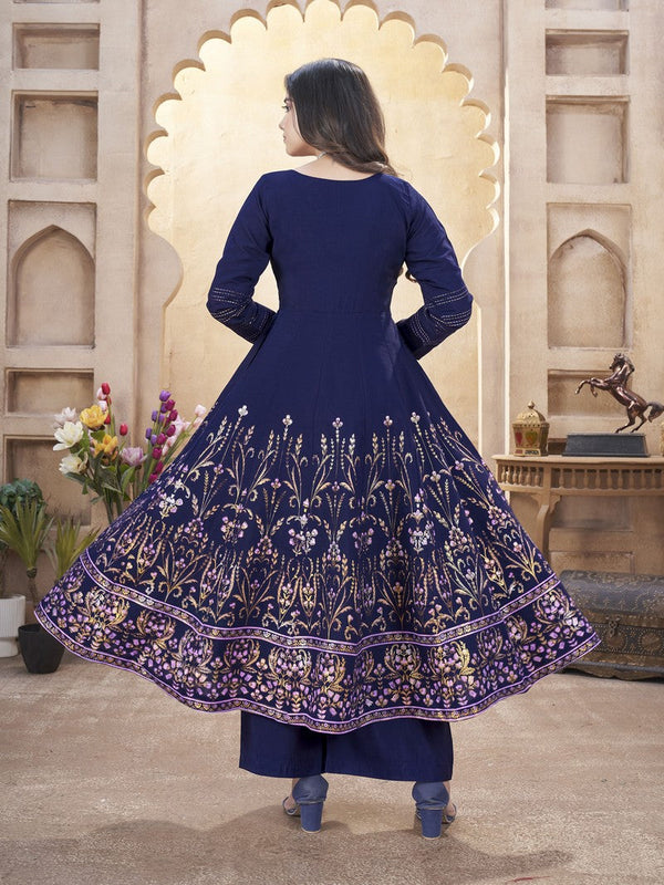 Dazzling Navy Blue Color Silk Fabric Plazzo Suit