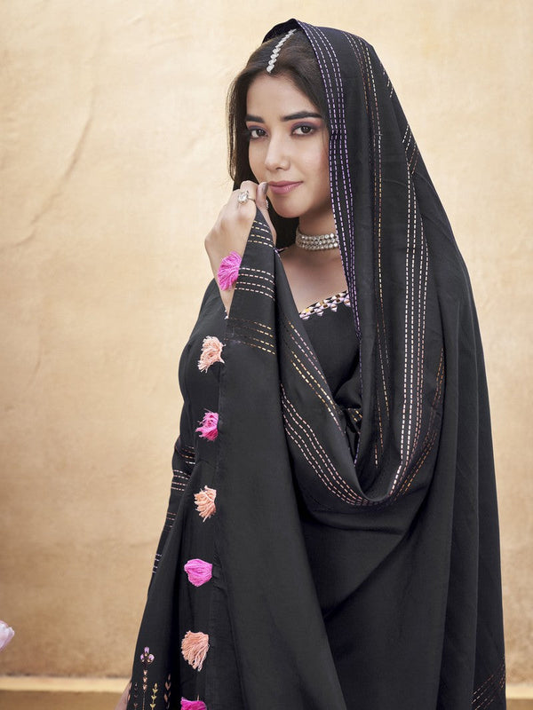 Dazzling Black Color Silk Fabric Plazzo Suit