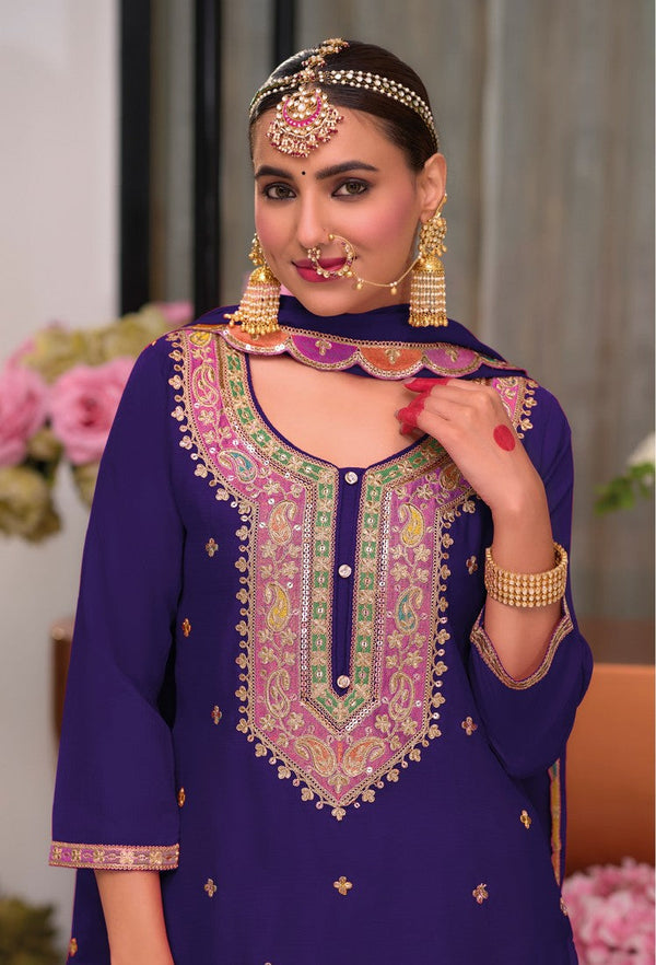 Tasteful Blue Color Georgette Fabric Plazzo Suit