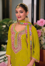 Tasteful Green Color Georgette Fabric Plazzo Suit
