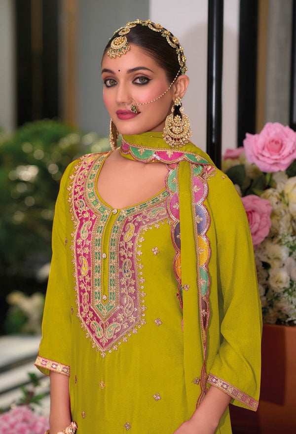 Tasteful Green Color Georgette Fabric Plazzo Suit