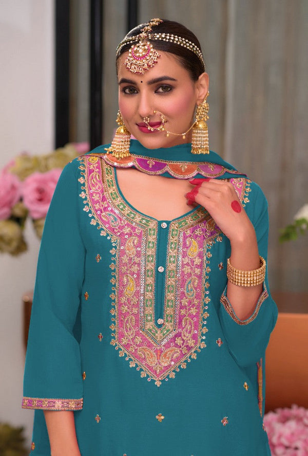 Tasteful Green Color Georgette Fabric Plazzo Suit