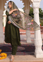 Gorgeous Green Color Silk Fabric Designer Suit