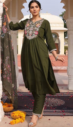 Gorgeous Green Color Silk Fabric Designer Suit