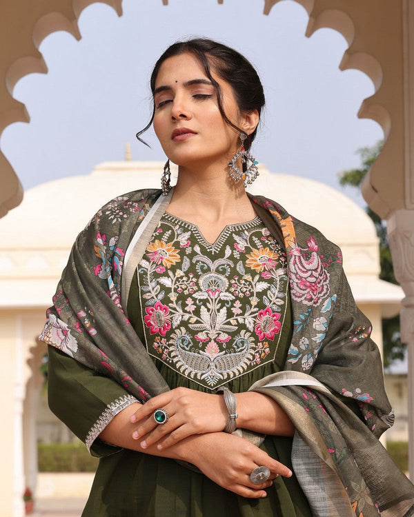 Gorgeous Green Color Silk Fabric Designer Suit