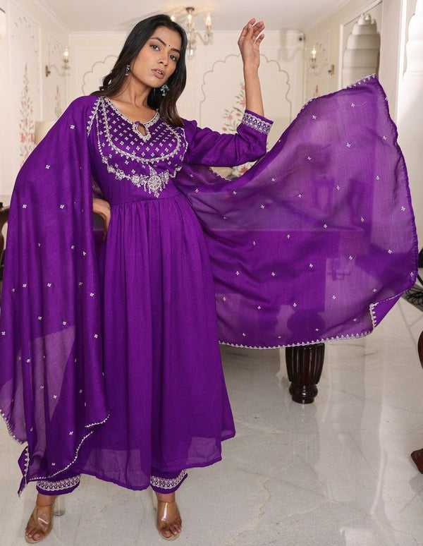 Gorgeous Purple Color Silk Fabric Designer Suit