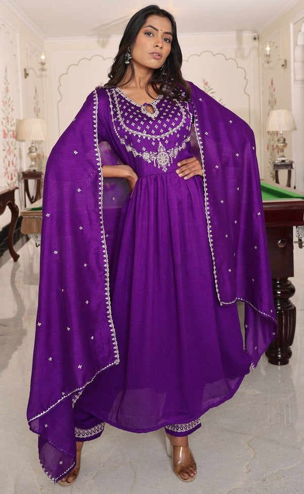 Gorgeous Purple Color Silk Fabric Designer Suit