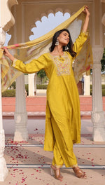 Gorgeous Yellow Color Silk Fabric Designer Suit