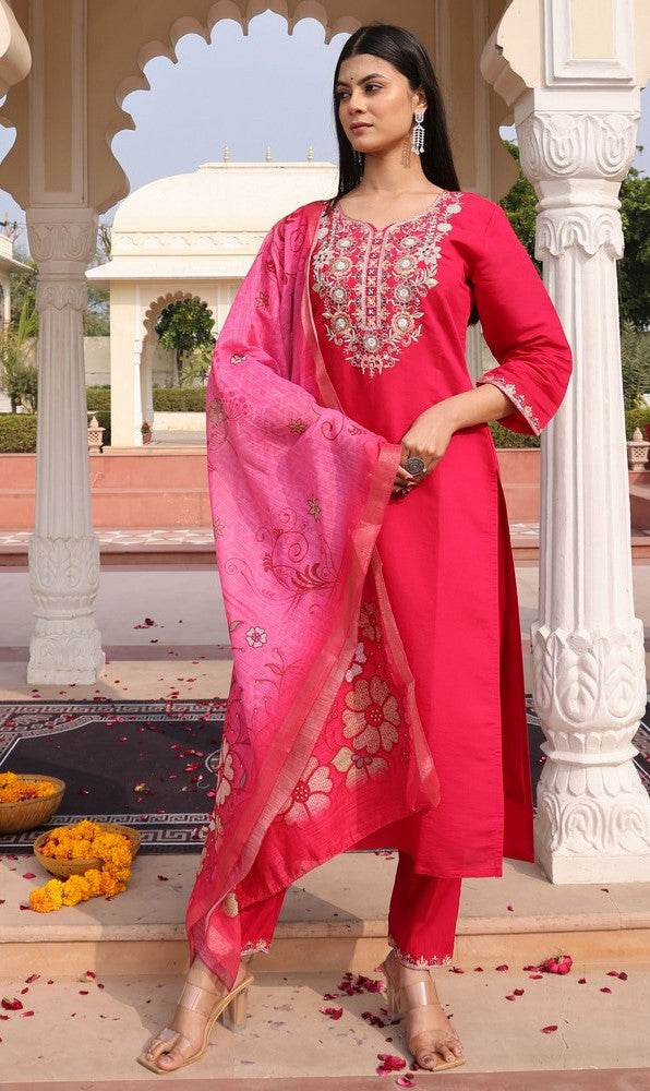 Gorgeous Coral Color Silk Fabric Designer Suit