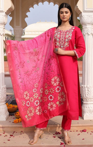 Gorgeous Coral Color Silk Fabric Designer Suit