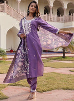 Gorgeous Purple Color Silk Fabric Designer Suit