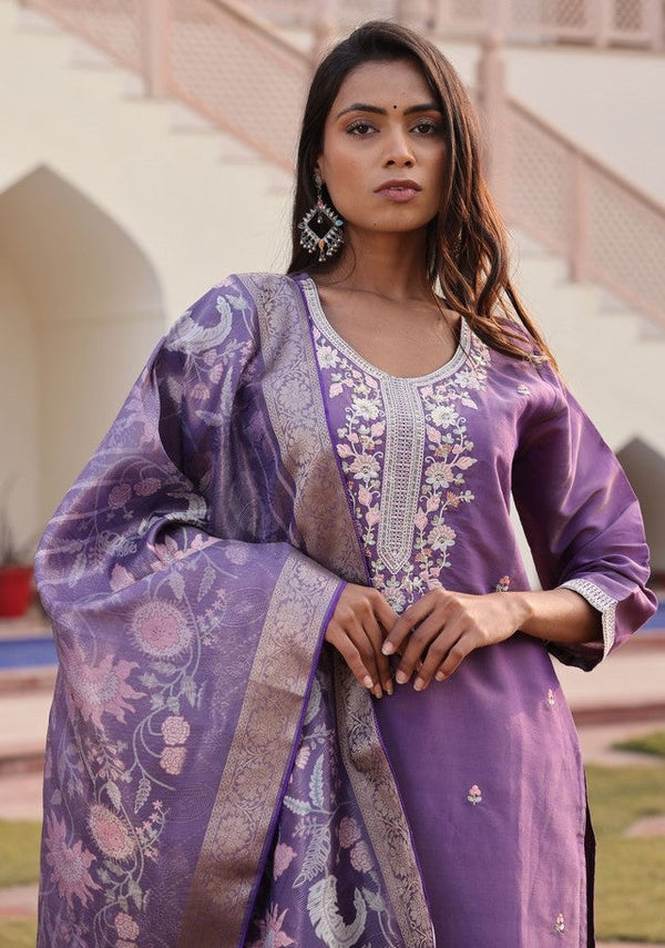 Gorgeous Purple Color Silk Fabric Designer Suit