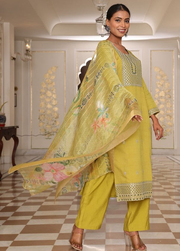 Gorgeous Yellow Color Silk Fabric Designer Suit