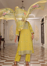 Gorgeous Yellow Color Silk Fabric Designer Suit