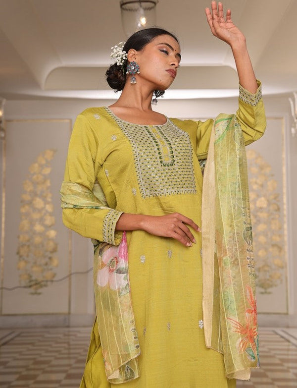 Gorgeous Yellow Color Silk Fabric Designer Suit