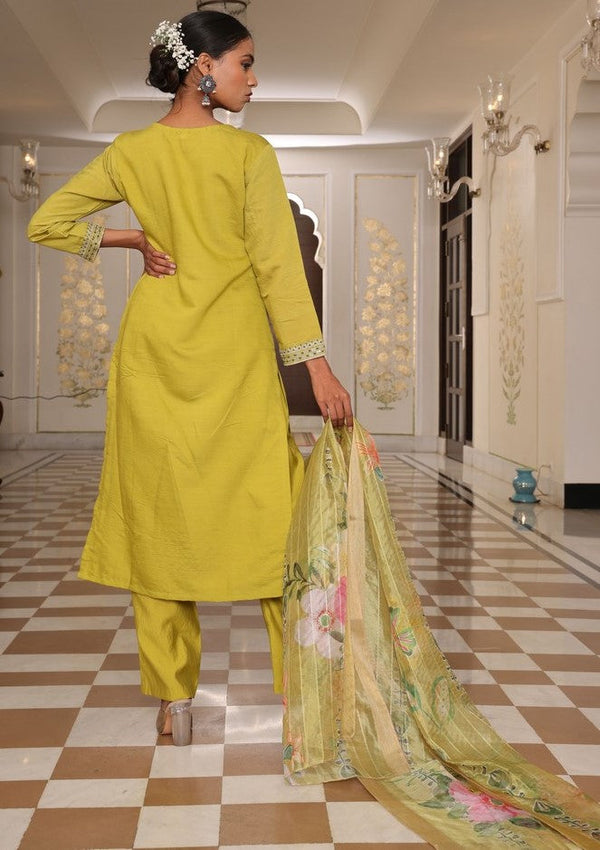 Gorgeous Yellow Color Silk Fabric Designer Suit