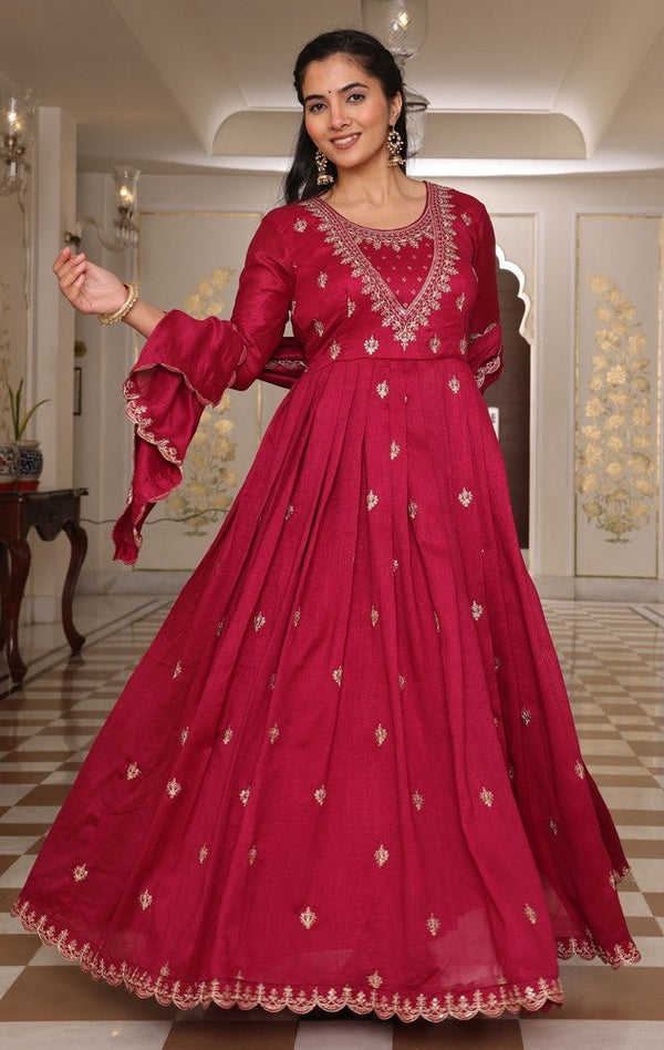 Gorgeous Maroon Color Silk Fabric Designer Suit