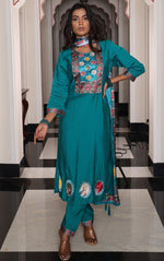 Gorgeous Teal Color Shimmer Fabric Designer Suit