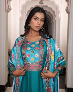 Gorgeous Teal Color Shimmer Fabric Designer Suit