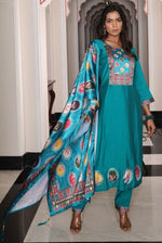 Gorgeous Teal Color Shimmer Fabric Designer Suit