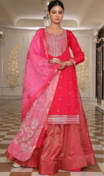 Gorgeous Coral Color Silk Fabric Designer Suit