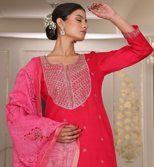 Gorgeous Coral Color Silk Fabric Designer Suit