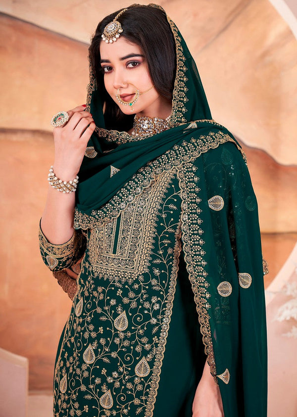 Amazing Green Color Georgette Fabric Plazzo Suit