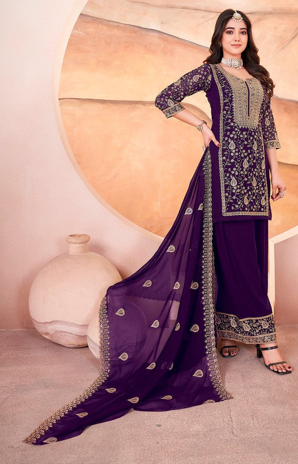 Amazing Purple Color Georgette Fabric Plazzo Suit